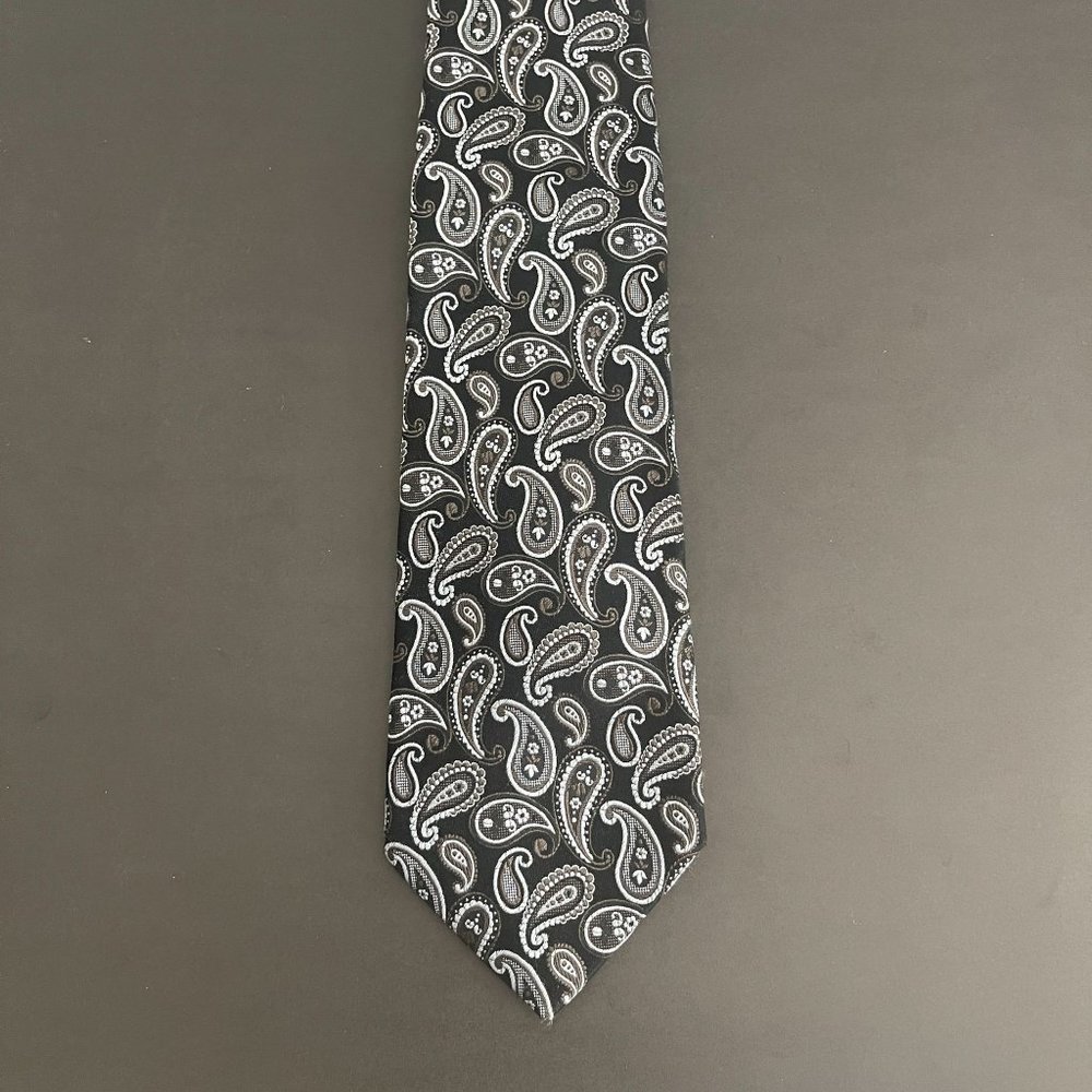 Boss Hugo Boss 100% Silk Black Paisley Neck Tie, Made In Italy